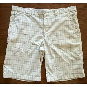 Nike Golf Front Zip Flat Front Shorts Mens 40 Plaid White Gray Yellow Stretch